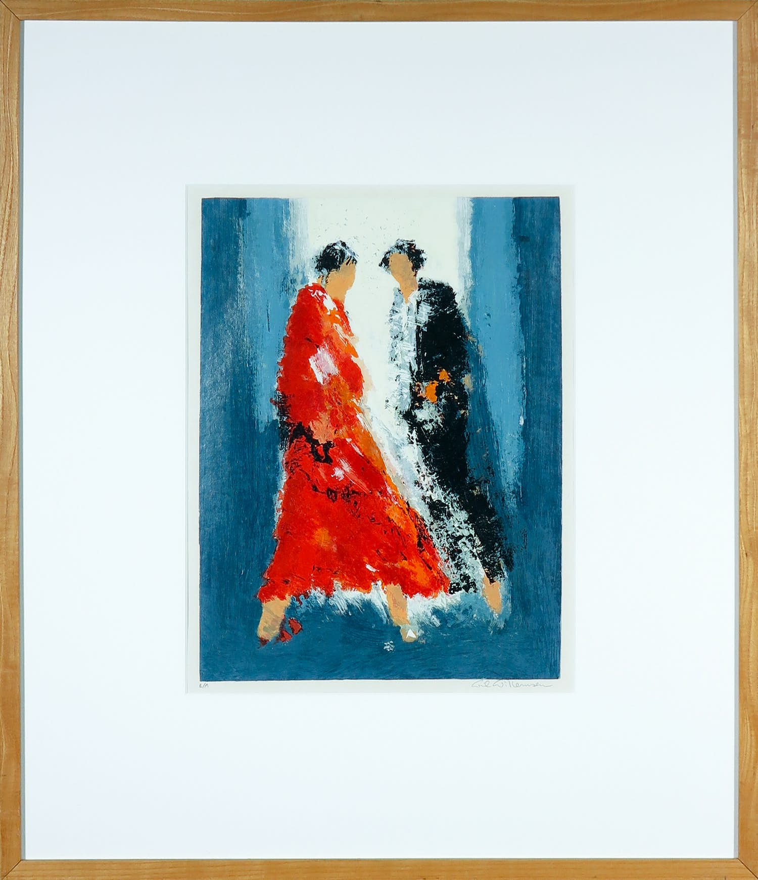 Wil Willemsen - Zeefdruk, Red dress - Ingelijst verkocht voor € 50!