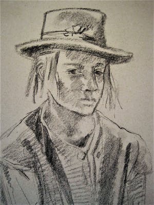 Poppe Damave - Haarlem openluchtspelen 1948 - potlood tekening "meisje met hoed" gesigneerd kopen? Bied vanaf 27!