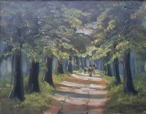 Jan Kelderman - Bosgezicht met paard en wagen. kopen? Bied vanaf 44!