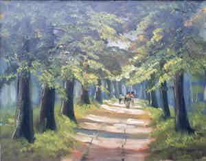 Jan Kelderman - Bosgezicht met paard en wagen. verkocht voor € 44!