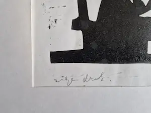 Jelle Otter - Groninger kunstenaar en graficus - linosnede "mannen" - eigen druk - 1964 kopen? Bied vanaf 38!