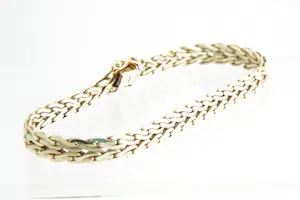 NV(54) - Mooie 14 karaats geel-gouden dames armband met dubbele scroll schakel kopen? Bied vanaf 680!