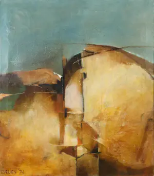 Evelien Scheffer - Olieverf op doek, Dorp van een woestijn - Ingelijst kopen? Bied vanaf 1!