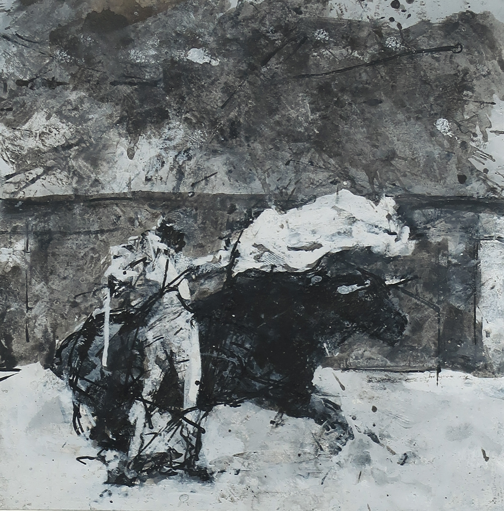 Bert van Zelm - Gouache, Z.T. Stier - Ingelijst kopen? Bied vanaf 20!