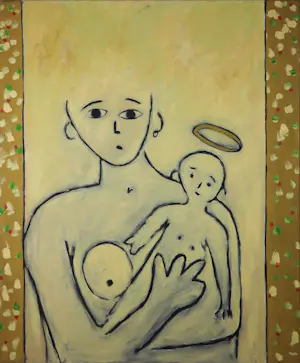 Bart Drost - Gouache op papier, Moeder & kind - Ingelijst kaufen? Bieten Sie von 40!
