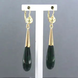 14k geel gouden oorhangers bezet met malachiet kopen? Bied vanaf 260!