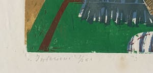 Jeanne Bieruma Oosting - kleurenlinosnede | 'Interieur' | handgesigneerd kopen? Bied vanaf 150!