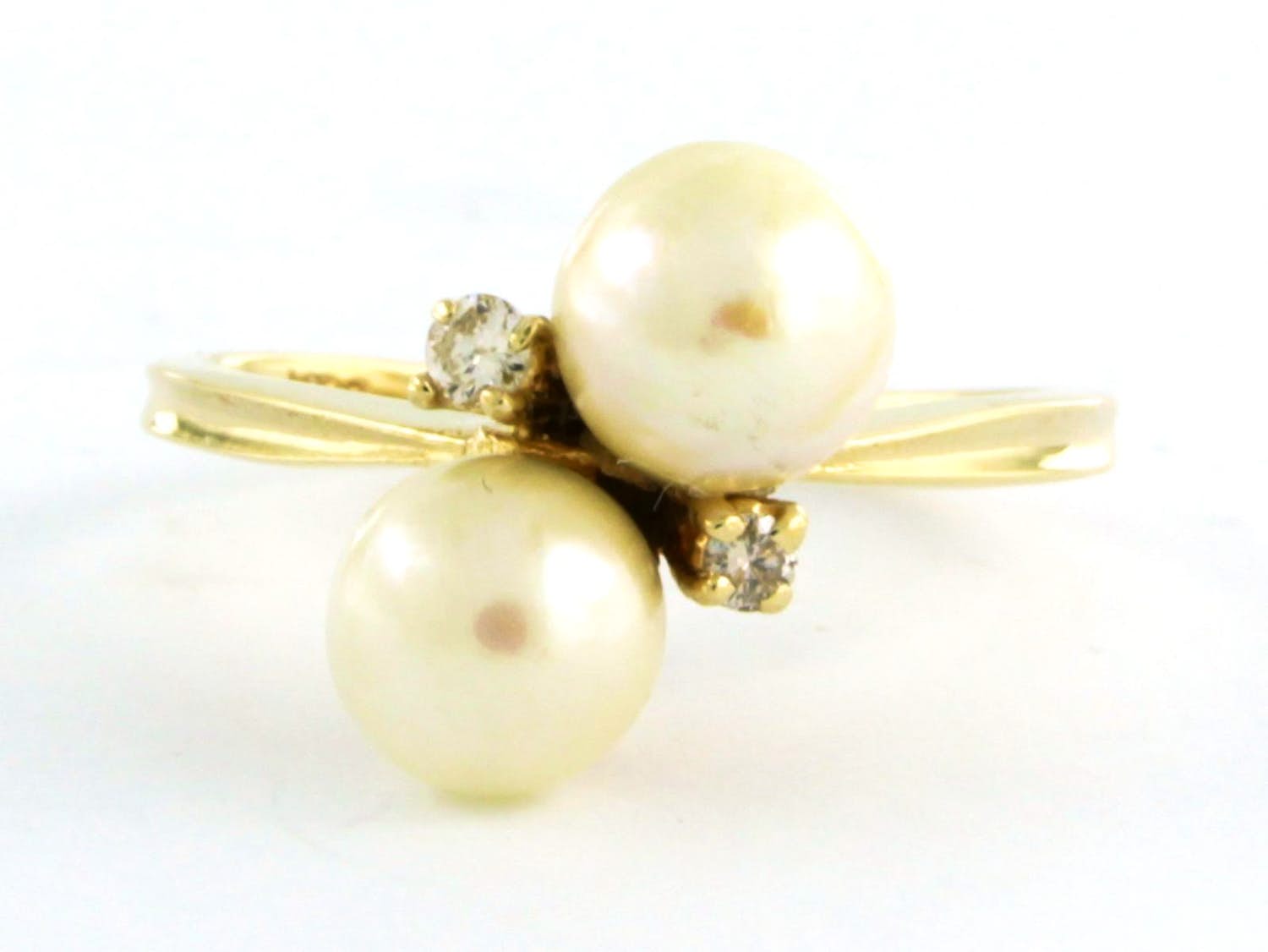 14k geelgouden slagring met parel en briljant geslepen diamant 0.10ct - rm 17.5 kopen? Bied vanaf 220!