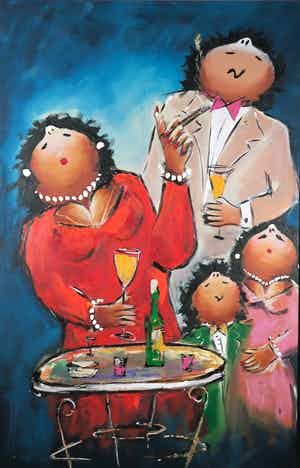 Theo Broeren - Acryl op doek, Limonade party (Zeer groot) verkocht voor € 100!