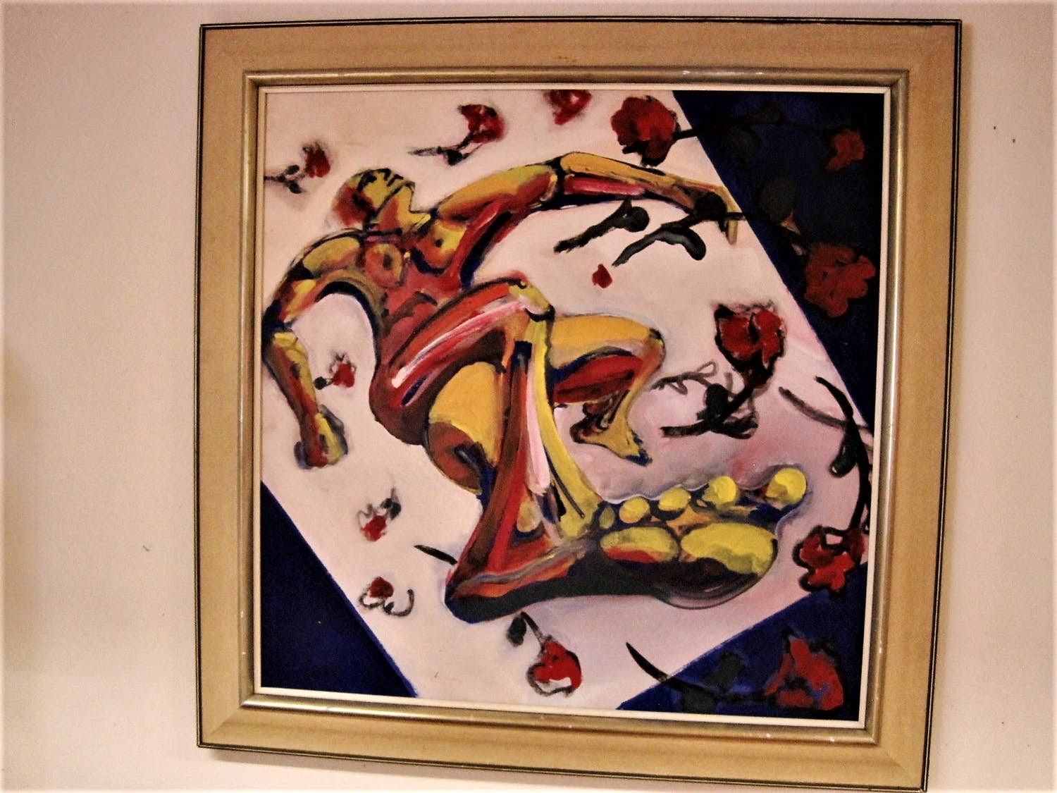 Niet of onleesbaar gesigneerd - Groot & Intrigerend expressionistisch schilderij "Naakt tussen de rozen" kopen? Bied vanaf 1!