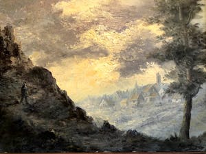 Kees van Ameijden - Uitkijkend over een dorpsgezicht - Olieverf op doek, Ingelijst kopen? Bied vanaf 120!