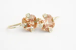 122- Leuke set 14 karaats gouden oorsieraden - facetgeslepen cognac edelsteen kopen? Bied vanaf 140!