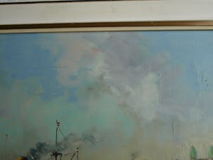 Niet of onleesbaar gesigneerd - Olieverf op doek , Havengezicht, Rotterdam? – ingelijst & gesigneerd kopen? Bied vanaf 1!