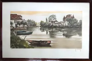 Roger Hebbelinck - 3 etsen : schaapsherder; landelijk tafereel; boten in haven kopen? Bied vanaf 145!