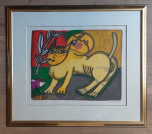 Corneille - " Le Chat et la Lune " - mooi ingelijste zeefdruk kopen? Bied vanaf 245!