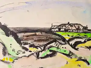Jan Wiegers - fraaie kleuren lithografie - duinlandschap (Terschelling?) - handgesigneerd verkauft für € 155!