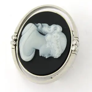 14k wit gouden broche met sardonyx en briljant geslepen diamant tot. 0.15ct kopen? Bied vanaf 760!