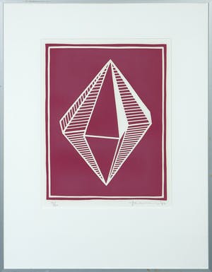 Ton van Summeren - Linosnede, Twin Cristals (paars) - Ingelijst kopen? Bied vanaf 1!