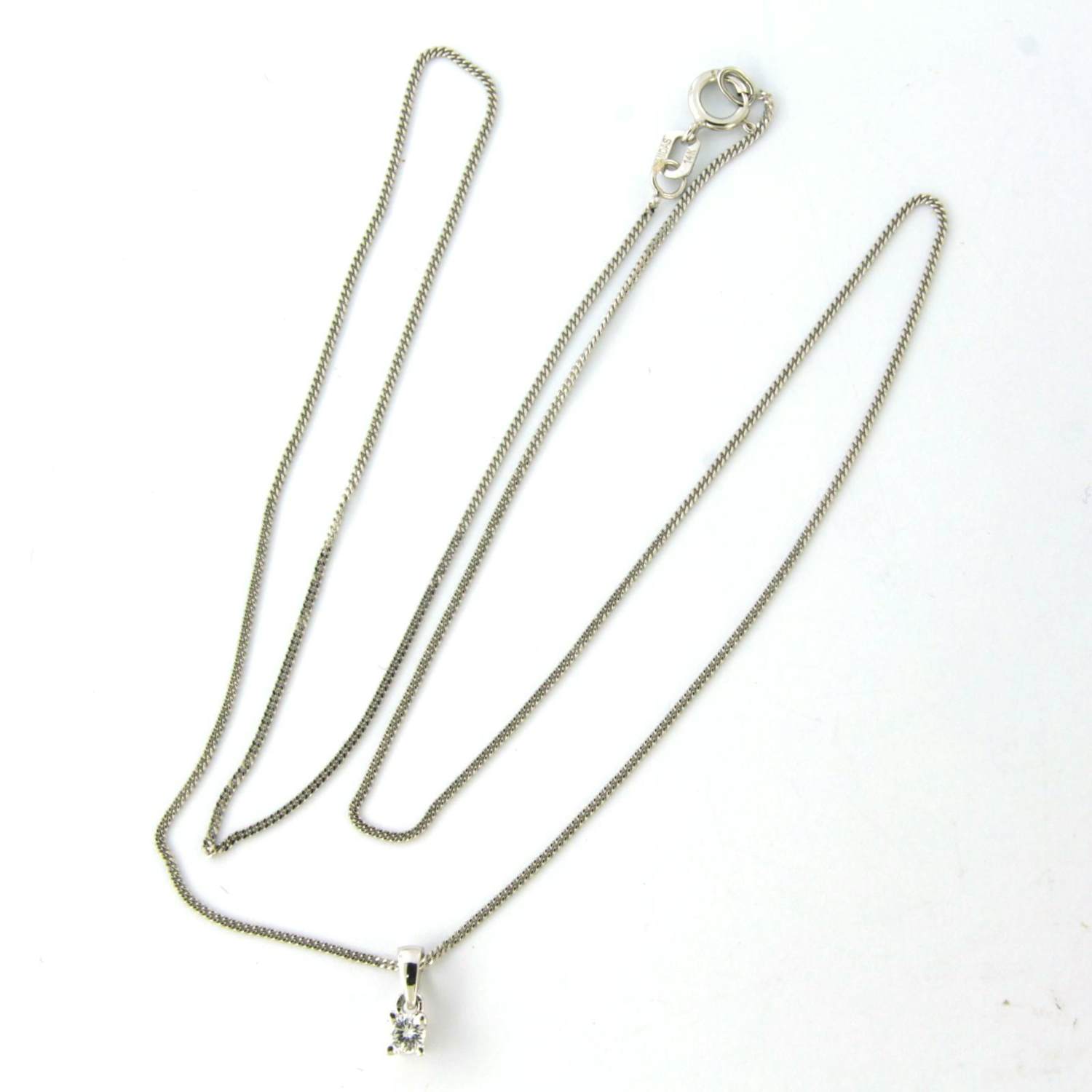 14k wit gouden collier en solitair hanger met briljant geslepen diamant 0.10ct kopen? Bied vanaf 220!