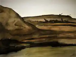 Jelle Hoogstra - Grote verstilde Gouache "aanleg Europoort Rotterdam 1963" gesigneerd verkauft für € 100!