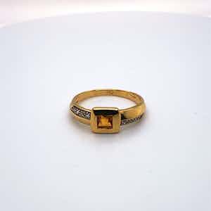 18kt gouden diamanten ring+citrien, maat 58,18,50, 3,70 gr verkocht voor € 170!
