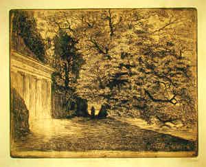 Bruno Heroux - WÖRLITZER PARK mit TEMPEL . KALTNADEL signiert . verkocht voor € 140!