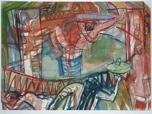 Joke Konijn - Aquarel, In de spiegeltent - Ingelijst kopen? Bied vanaf 1!