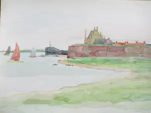 Jos van den Berg - Haven- en stadsgezicht van Veere - Aquarellen kopen? Bied vanaf 50!
