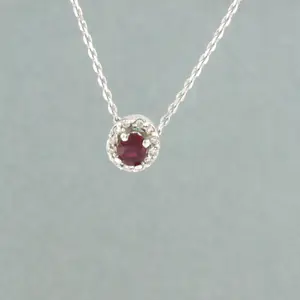 14k wit gouden collier met hanger met robijn en briljant geslepen diamant kopen? Bied vanaf 170!