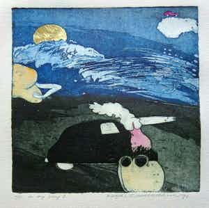 Michel van Overbeeke - ON MY WAY I / KLEURETS + GOUDOPDRUK / 65x50cm / SIG / 1996 verkocht voor € 35!