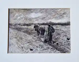 Anton Mauve (sr.) - mooie houtskool en pastel tekening "boer en paard" potloodgesigneerd verkauft für € 128!