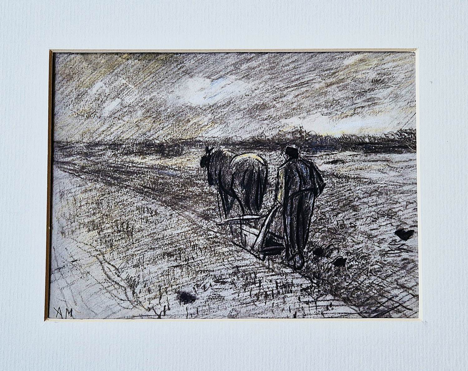 Anton Mauve (sr.) - mooie houtskool en pastel tekening "boer en paard" potloodgesigneerd kopen? Bied vanaf 78!