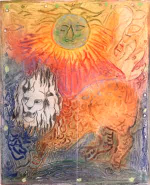Osanne Nègre - "Lion, Roi" (sterrenbeeld) | Litho - carborundum (ingelijst) verkocht voor € 39!