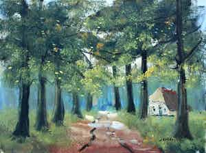 Jan Kelderman - olieverf op doek: Boshuisje verkocht voor € 50!