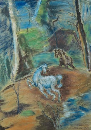 Nita Homberg-Hannema - Pastelkrijt, Paarden - Ingelijst kopen? Bied vanaf 1!