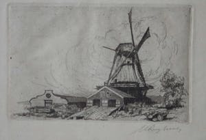 Maarten Langbroek - houtzaagmolen met bijgebouw - gesigneerd kopen? Bied vanaf 1!