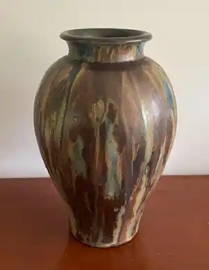 Roger Guerin - Art Deco steengoed vaas voorzien zoutglazuren stroomdecoratie vendu pour 10€ !