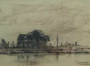 Poppe Damave - Ingelijste pasteltekening , Schalkwijk, Haarlem kopen? Bied vanaf 1!