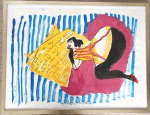 Anton Heyboer - Lezende Can Can Danseres - Gouache en krijt - Jaren 90 verkocht voor € 395!