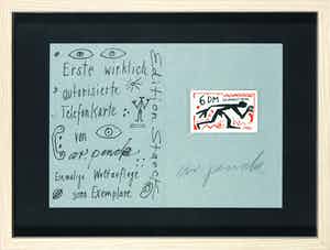 A.R. Penck - Gesigneerde zeefdruk met (ongeopende) telefoonkaart verkocht voor € 1!