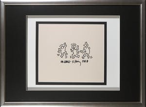 Keith Haring - Typische stifttekening opgedragen aan George Mulder - Ingelijst kopen? Bied vanaf 1!