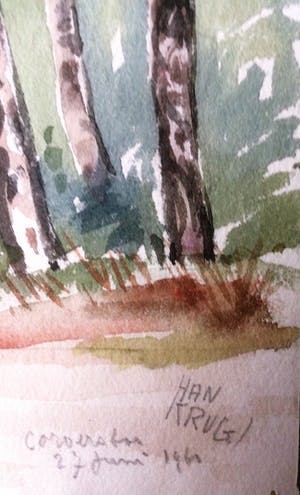 Han Krug - Aquarel "Corversbos" Hilversum 1960 kopen? Bied vanaf 35!