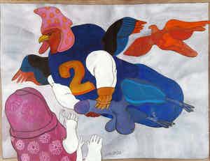 Jan van Wensveen - De medogeloze werker - 1971 - gouache op papier verkocht voor € 20!