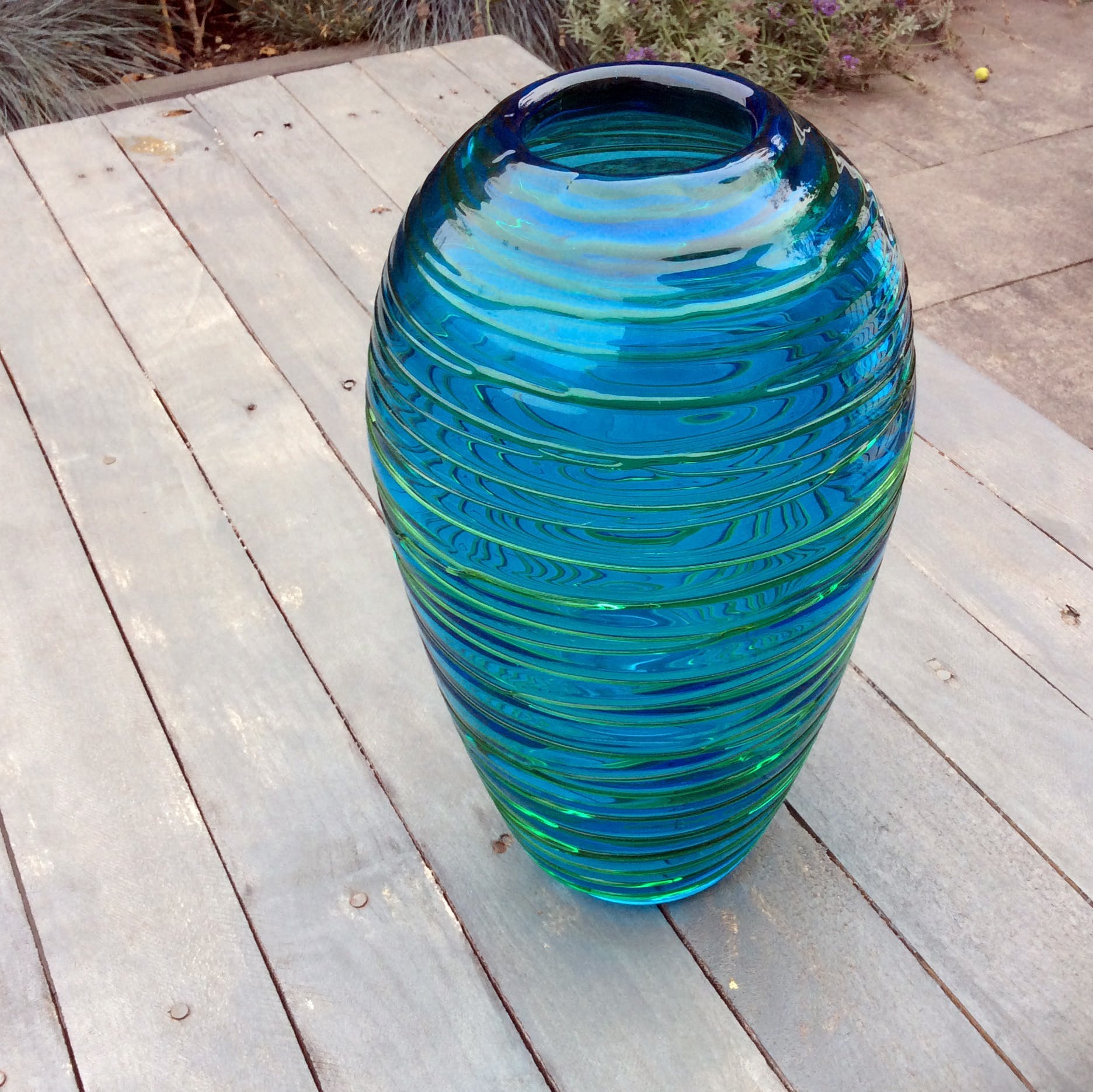 Venini - Fulvio Bianconi - blauwe vaas met groen glasdraad kopen? Bied vanaf 395!