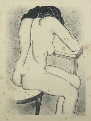 Jeanne Bieruma Oosting - Litho, Zittend naakt - Ingelijst kopen? Bied vanaf 1!