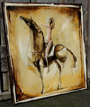 Evert van Hemert - Olieverf op doek: Naakte dame op paard - 1991 kopen? Bied vanaf 495!
