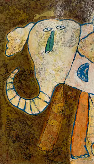 Shahid Parvez - (1970) – “Rode Olifant” – gesigneerde kleurenzeefdruk (151/500) – ingelijst kopen? Bied vanaf 20!