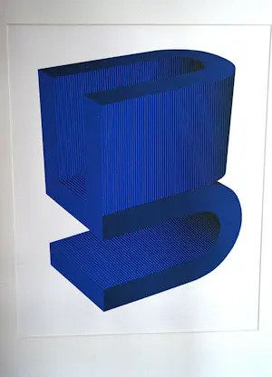 Yvonne Kracht - abstracte vormen in blauw - 1972 - zuurvrij ingelijst kopen? Bied vanaf 125!