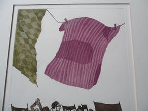 Helen van der Deen - Kleuren zeefdruk. Titel, "laat de was maar waaien". kopen? Bied vanaf 20!