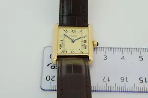 73 - Klassiek Cartier Tank Vermeil zilveren dames polshorloge met lederenband kopen? Bied vanaf 1750!